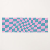 Retro Blue Pink Warped Checkerboard Checked Yogamatte (Vorderseite (Horizontal))