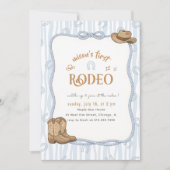 Retro Blue Plaid Cowboy First Rodeo 1st Birthday Einladung (Vorderseite)