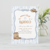 Retro Blue Plaid Cowboy First Rodeo 1st Birthday Einladung (Stehend Vorderseite)