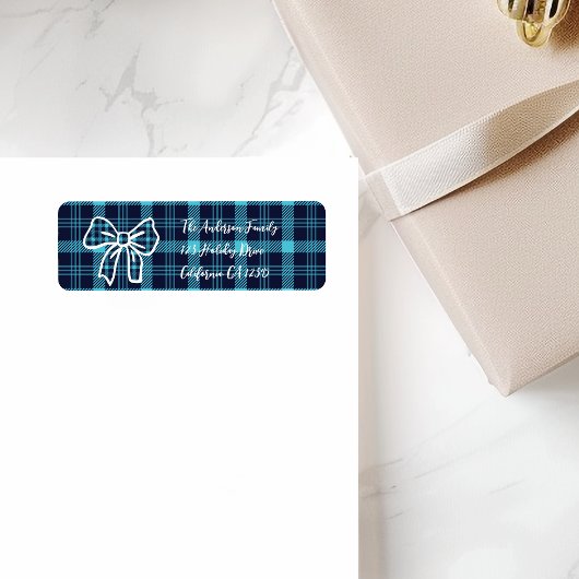 Retro Blue Plaid Whimsical Christmas 