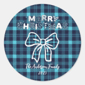 Retro Blue Plaid Whimsical Christmas  Runder Aufkleber (Vorderseite)