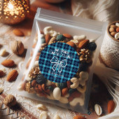 Retro Blue Plaid Whimsical Christmas Runder Aufkleber