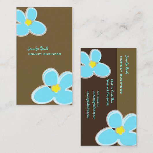 RETRO BLUE PLUMERIAS/DICHTEN HINTERGRUNDFARBE VISITENKARTE (Vorne/Hinten)