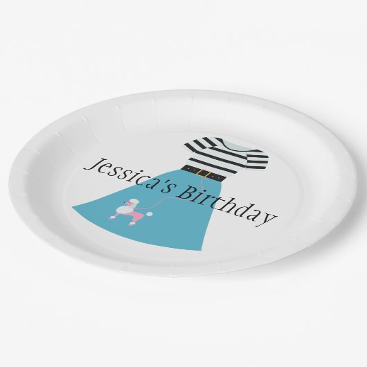 Retro Blue Poodle Skirt Pappteller (Schrägansicht)