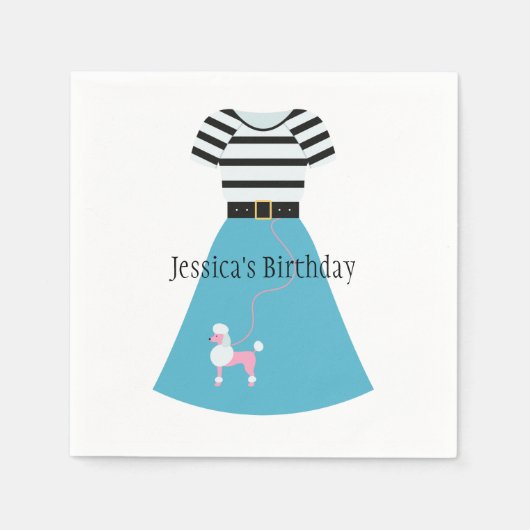 Retro Blue Poodle Skirt Serviette (Vorderseite)