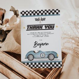 Retro Blue Race Car Boy Geburtstagsparty Dankeskarte