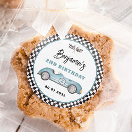 Retro Blue Race Car Zwei Fast Boy 2. Geburtstag Runder Aufkleber