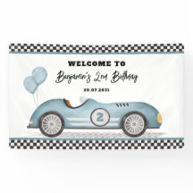 Retro Blue Race Car Zwei Fast Boy Geburtstag Willk