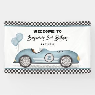 Retro Blue Race Car Zwei Fast Boy Geburtstag Willk Banner