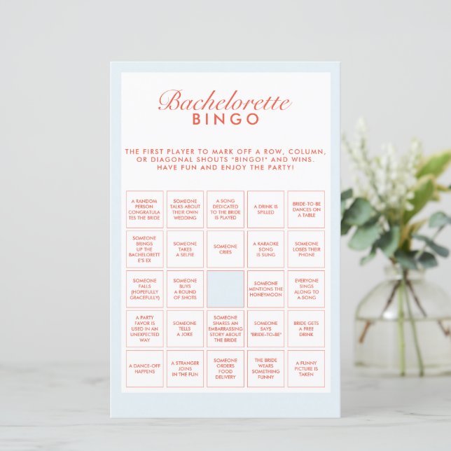 Retro Blue & Red Bachelorette Bingo Game (Stehend Vorderseite)