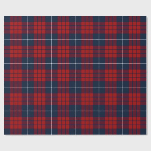 Retro Blue Red Christmas New Year Tartan Kariert Geschenkpapier (Flach)