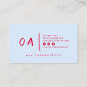 Retro Blue Red Hand Writing Boho Unique Border Visitenkarte (Rückseite)