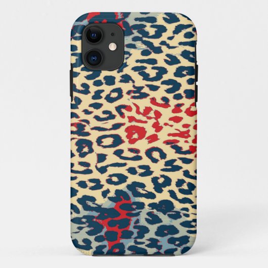 Retro Blue Red Leopard Print Skin Case-Mate iPhone Hülle (Rückseite)
