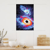 Retro Blue Red Orange Fire Star Sky Wow Cosmic Poster (Küche)
