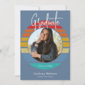 Retro Blue Red Orange Sunset Foto Abschluss Einladung (Vorderseite)