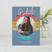 Retro Blue Red Orange Sunset Foto Abschluss Einladung (Stehend Vorderseite)