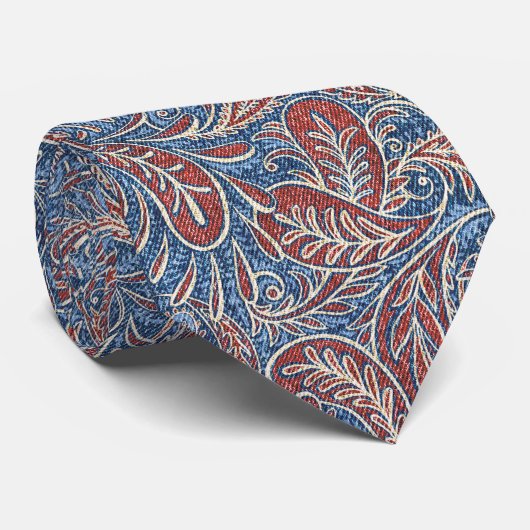 Retro Blue Red Paisley Pattern Krawatte (Gerollt)