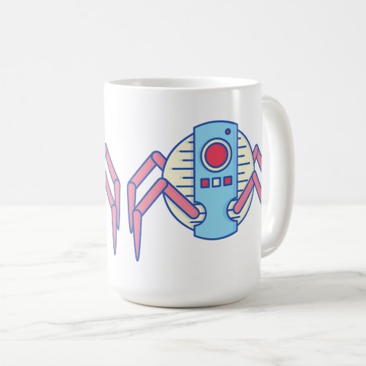 Retro Blue Robot Spider Walker Illustration Kaffeetasse (VorderseiteRechts)