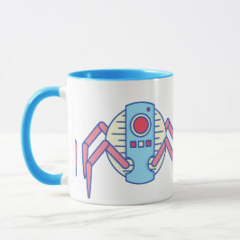 Retro Blue Robot Spider Walker Illustration Tasse