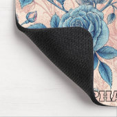 Retro Blue Rose Muster auf weichrosa Hintergrund Mousepad (Ecke)