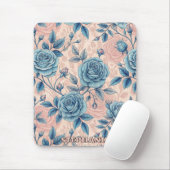 Retro Blue Rose Muster auf weichrosa Hintergrund Mousepad (Mit Mouse)