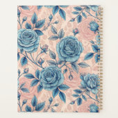 Retro Blue Rose Muster auf weichrosa Hintergrund Planer (Rückseite)