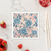 Retro Blue Rose Muster auf weichrosa Hintergrund Serviette (Beispiel)