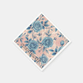 Retro Blue Rose Muster auf weichrosa Hintergrund Serviette (Ecke)