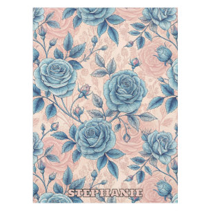 Retro Blue Rose Muster auf weichrosa Hintergrund Tischdecke