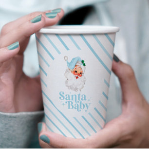 Retro Blue Santa Baby Weihnachtsdusche Pappbecher