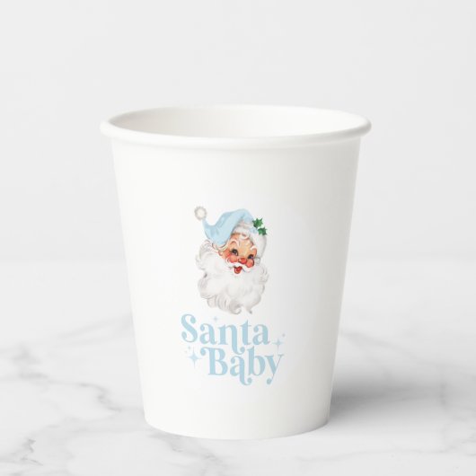 Retro Blue Santa Baby Weihnachtsdusche Pappbecher (Vorderseite)