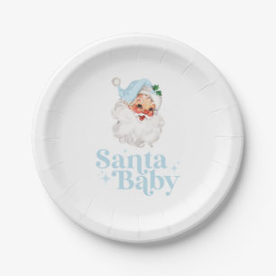 Retro Blue Santa Baby Weihnachtsdusche Pappteller