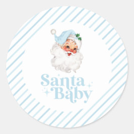 Retro Blue Santa Baby Weihnachtsdusche Runder Aufkleber
