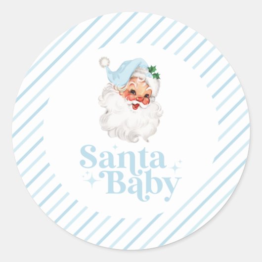 Retro Blue Santa Baby Weihnachtsdusche Runder Aufkleber (Vorderseite)