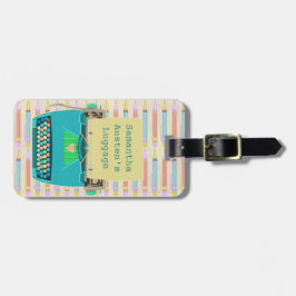 Retro Blue Schreibmaschine Mitte des Jahrhunderts  Gepäckanhänger