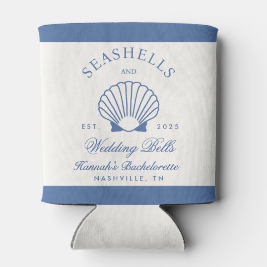 Retro Blue Seashells & Wedding Bells Bachelorette Dosenkühler (Rückseite)