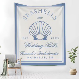 Retro Blue Seashells & Wedding Bells Bachelorette Fleecedecke