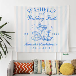 Retro Blue Seashells & Wedding Bells Bachelorette Fleecedecke