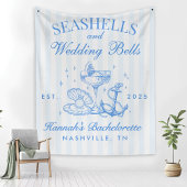 Retro Blue Seashells & Wedding Bells Bachelorette Fleecedecke