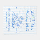 Retro Blue Seashells & Wedding Bells Bachelorette Fleecedecke (Vorderseite (Horizontal))