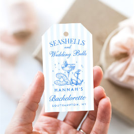 Retro Blue Seashells & Wedding Bells Bachelorette Geschenkanhänger
