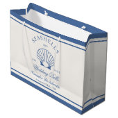 Retro Blue Seashells & Wedding Bells Bachelorette Große Geschenktüte (Vorderseite Schrägansicht)