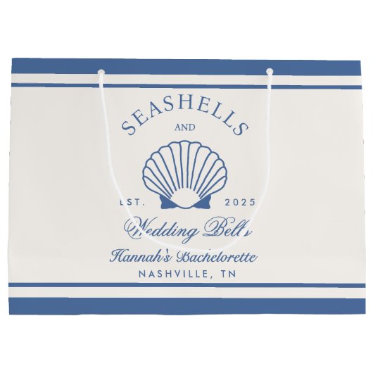 Retro Blue Seashells & Wedding Bells Bachelorette Große Geschenktüte (Rückseite)