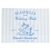 Retro Blue Seashells & Wedding Bells Bachelorette Große Geschenktüte (Rückseite)