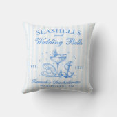 Retro Blue Seashells & Wedding Bells Bachelorette Kissen (Rückseite)