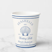 Retro Blue Seashells & Wedding Bells Bachelorette Pappbecher (Vorderseite)