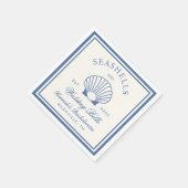Retro Blue Seashells & Wedding Bells Bachelorette Serviette (Ecke)