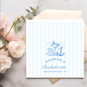 Retro Blue Seashells & Wedding Bells Bachelorette Serviette