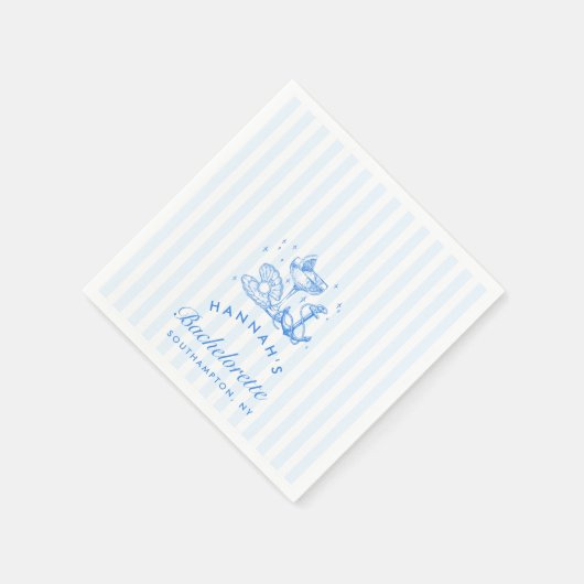 Retro Blue Seashells & Wedding Bells Bachelorette Serviette (Ecke)