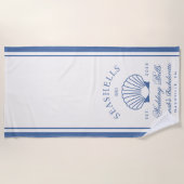 Retro Blue Seashells & Wedding Bells Bachelorette Strandtuch (Vorderseite)